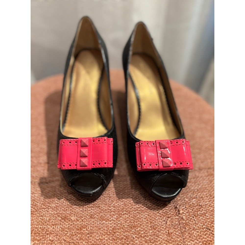 Lindsay Phillips 3 Interchangeable Wedge Heels Black Peep Toe Pumps size 8